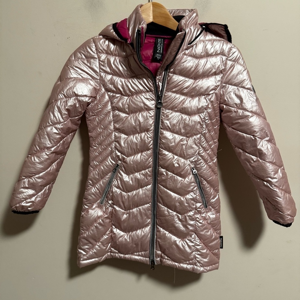 Noize Girls Claire Mid Length Puffer Jacket in Pink Metallic- Size Medium